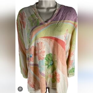 JH Collectibles Pastel Sequin Floral Top | 2 (PLUS) 2X XXL